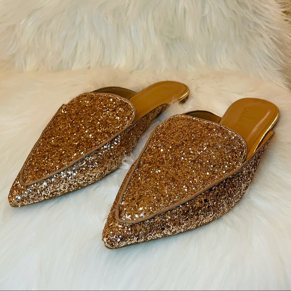 Lulus gold sparkly flat mules